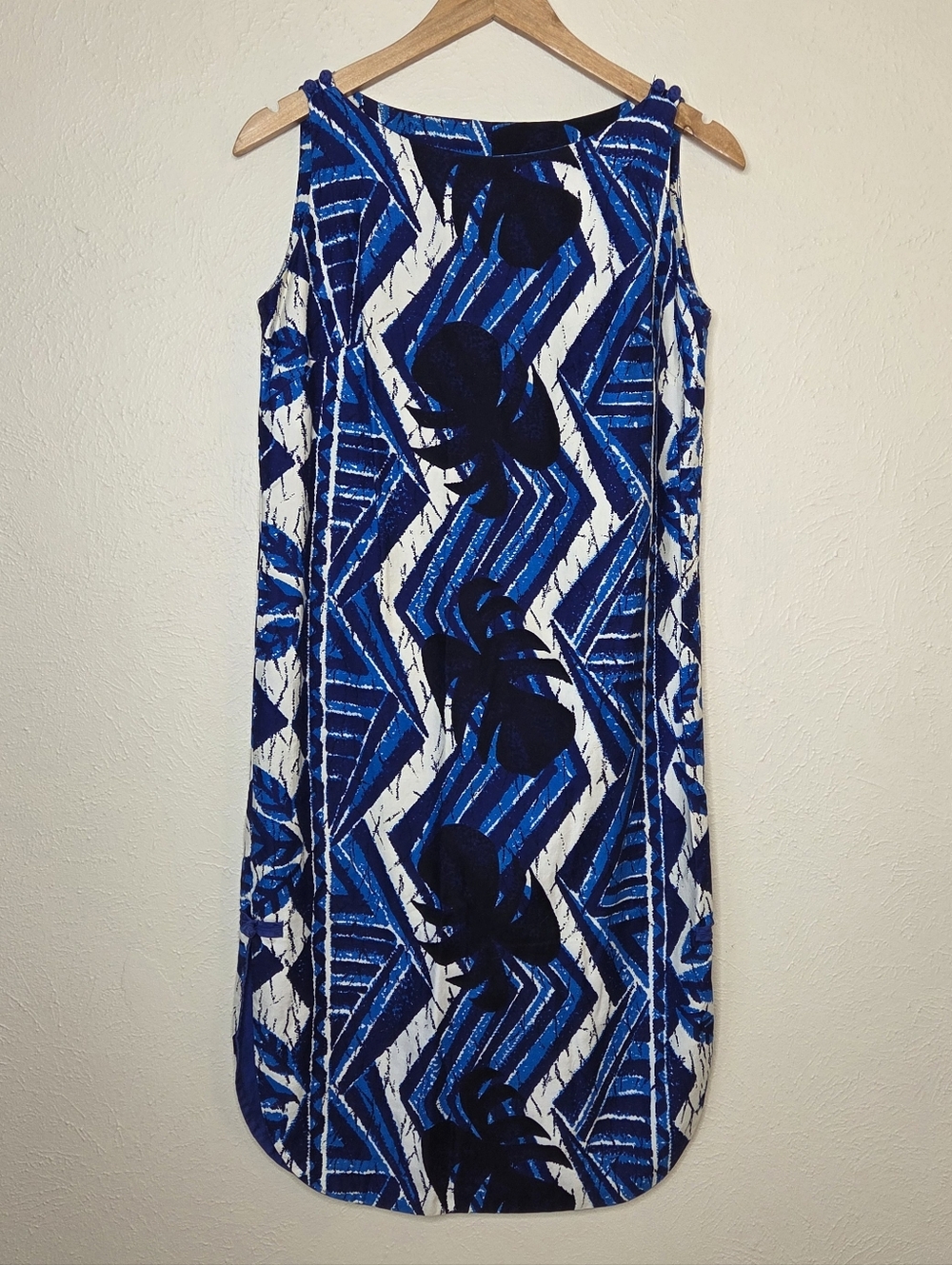 Vintage 60s Hawaiian Shift Dress Honolulu Blue Tiki Palm Print Mod Resort Small